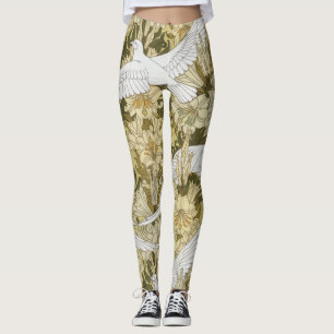 Antikes Salbeigrün-Taube- und Lilien-Blumenmuster Leggings