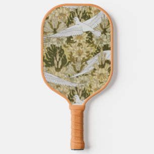 Antikes Salbeigrün-Taube- und Lilien-Blumenmuster Pickleball Schläger
