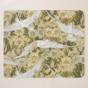 Antikes Salbeigrün-Taube- und Lilien-Blumenmuster Sherpadecke
