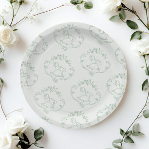 Antikes Schaukelpferd Toile Sage grün Baby Shower Pappteller