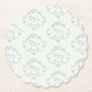 Antikes Schaukelpferd Toile Sage grün Baby Shower Untersetzer