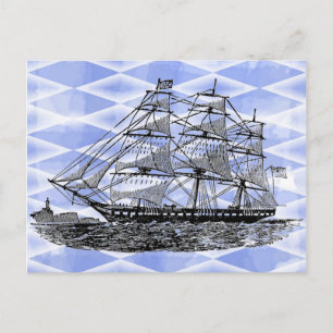 Antikes Schiff auf Blau Postkarte