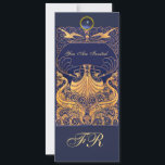 Antikes Schiff, Delphine, Gelb, Navy Blue Monogram Einladung<br><div class="desc">Elegantes,  Vintages nautisches Design mit einem hellen 3D Edelstein platzieren Ihren eigenen Text als Ankündigungskarte / Platzkarten / rettetest-the-Date-Karten / Dankeschön-Karten / ,  Brautparty,  Geburtstage,  Partys,  Verlobung Duschen,  oder so gut wie alles was Sie wünschen!</div>