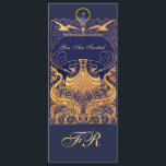 Antikes Schiff, Delphine, Gelb, Navy Blue Monogram Einladung<br><div class="desc">Elegantes,  Vintages nautisches Design mit einem hellen 3D Edelstein platzieren Ihren eigenen Text als Ankündigungskarte / Platzkarten / rettetest-the-Date-Karten / Dankeschön-Karten / ,  Brautparty,  Geburtstage,  Partys,  Verlobung Duschen,  oder so gut wie alles was Sie wünschen!</div>