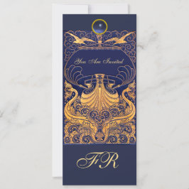 Antikes Schiff, Delphine, Gelb, Navy Blue Monogram Einladung