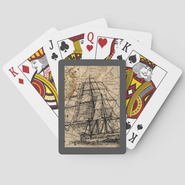 Antikes Schiff und Karte Spielkarten (Rückseite)