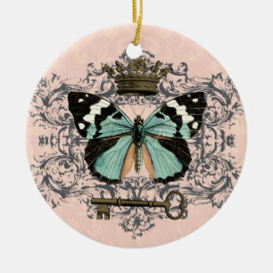 Antikes Schmetterlings- und Kronenornament Keramikornament