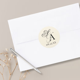 Antikes Schwarz und Elfenbein Old Money Monogramm Runder Aufkleber