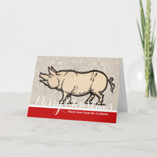 Antikes Schwein Süßes Vintage-Illustration Feiertagskarte