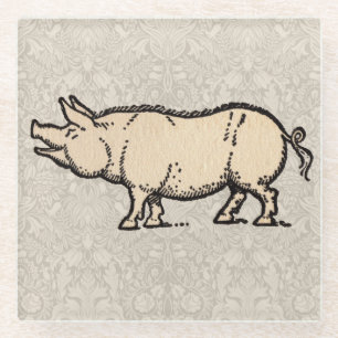 Antikes Schwein Süßes Vintage-Illustration Glasuntersetzer