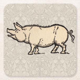 Antikes Schwein Süßes Vintage-Illustration Rechteckiger Pappuntersetzer
