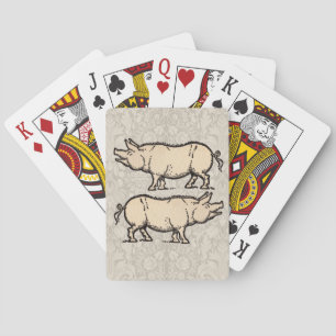 Antikes Schwein Süßes Vintage-Illustration Spielkarten
