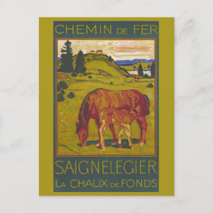 Antikes Schweiz Pferd Retro Eisenbahn Reise Postkarte