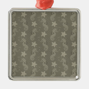 Antikes Seepferd- und Sternenmuster Silbernes Ornament