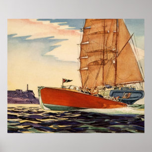 Antikes Segelboot Motorboot Ozeanwelle Poster