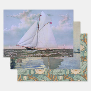 Antikes Segelschiff Schaluppe Yacht Segelboot Ozea Geschenkpapier Set