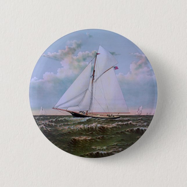 Antikes Segelschiff Sloop Yacht Sailboat Ozean Button (Vorderseite)