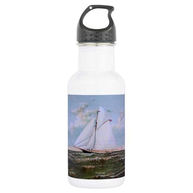 Antikes Segelschiff Sloop Yacht Sailboat Ozean Edelstahlflasche (Vorderseite)