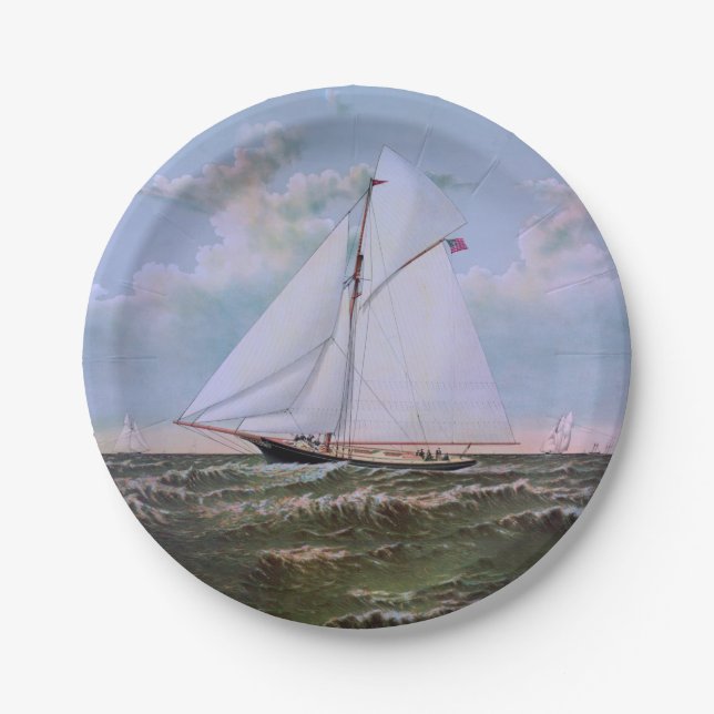 Antikes Segelschiff Sloop Yacht Sailboat Ozean Pappteller (Vorderseite)