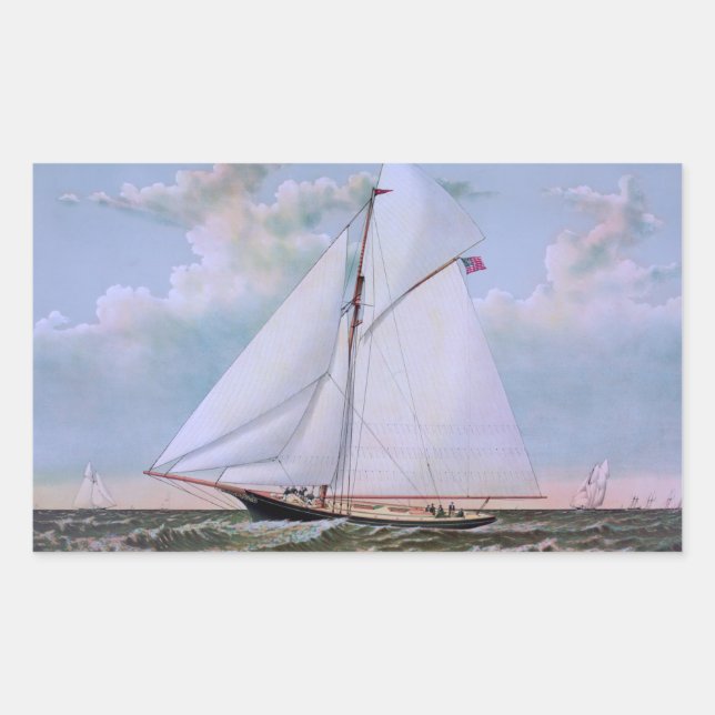 Antikes Segelschiff Sloop Yacht Sailboat Ozean Rechteckiger Aufkleber (Vorderseite)