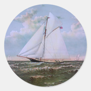 Antikes Segelschiff Sloop Yacht Sailboat Ozean Runder Aufkleber