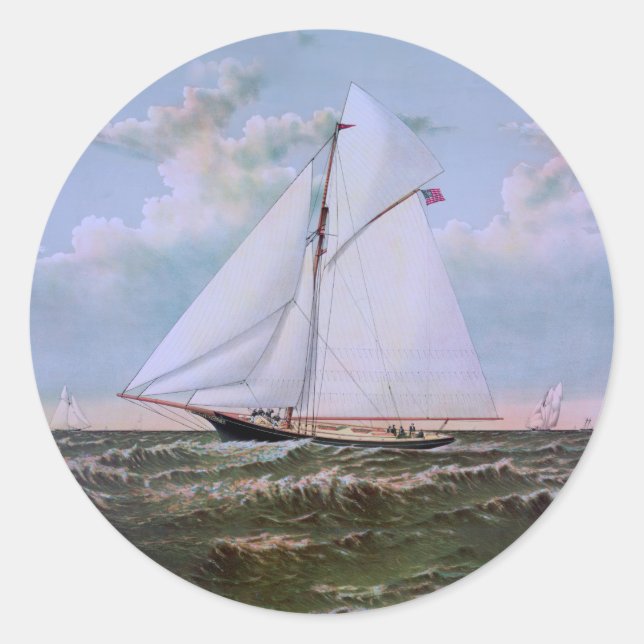 Antikes Segelschiff Sloop Yacht Sailboat Ozean Runder Aufkleber (Vorderseite)