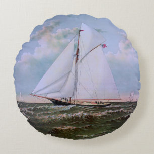 Antikes Segelschiff Sloop Yacht Segelboot Ozean Rundes Kissen