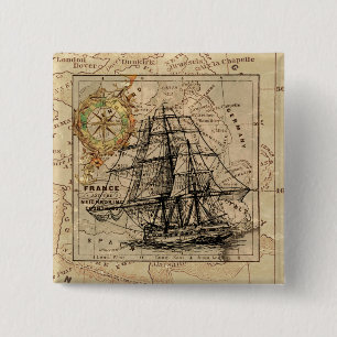 Antikes Segelschiff und alte europäische Karte Button