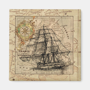 Antikes Segelschiff und alte europäische Karte Magnet