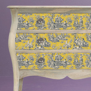 Antikes Senfgelb-Blumen-Toile de Jouy Seidenpapier