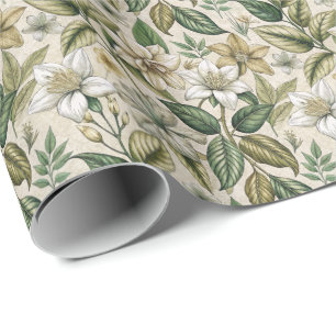 Antikes Sepia-Blumen-Botanik-Laub Geschenkpapier