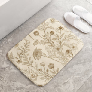 Antikes Sepia-Botanik-Linienkunst-Blumenmuster Badematte