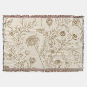 Antikes Sepia-Botanik-Linienkunst-Blumenmuster Decke