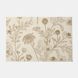 Antikes Sepia-Botanik-Linienkunst-Blumenmuster Fußmatte