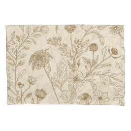 Antikes Sepia-Botanik-Linienkunst-Blumenmuster Kissenbezug