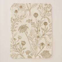 Antikes Sepia-Botanik-Linienkunst-Blumenmuster