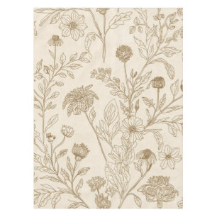Antikes Sepia-Botanik-Linienkunst-Blumenmuster Tischdecke