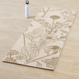 Antikes Sepia-Botanik-Linienkunst-Blumenmuster Yogamatte