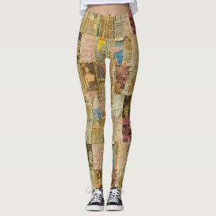 Antikes Sepia-Portrait-Zeitungsalbum Leggings