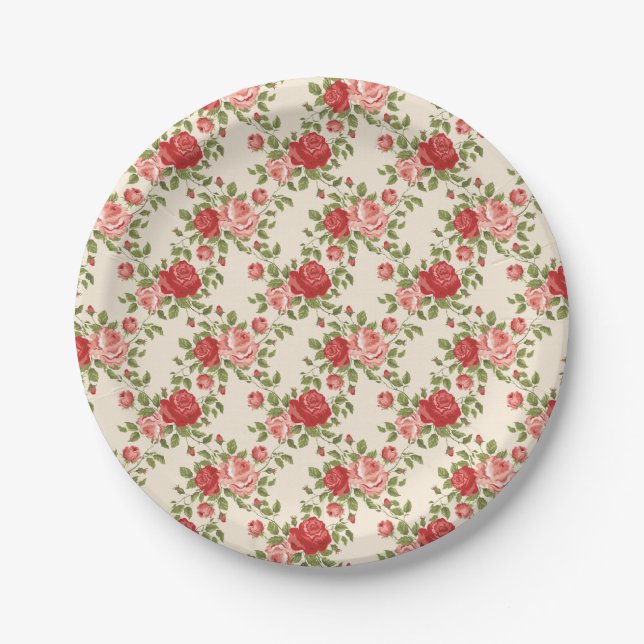 Antikes Shabby Chic Rosenmuster Pappteller (Vorderseite)