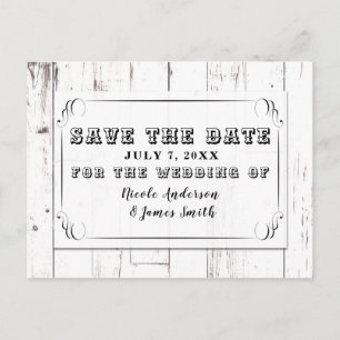 Antikes Shabby Chic Wirbel Weiß Holz Save The Date Ankündigungspostkarte