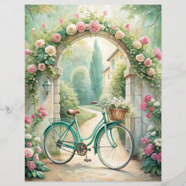 Antikes Shabby Mintgrün Garten Scrapbook Papier (Vorderseite)