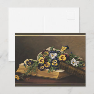 Antikes Shakespeare-Buch und farbenfrohe Stiefmütt Postkarte