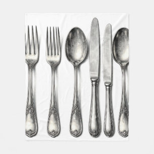Antikes Silberbesteck Ornates Flachbesteck Küche Fleecedecke