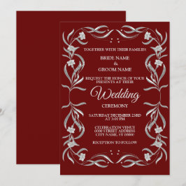 Antikes silbernes Blumenmuster Rote elegante Hochz Einladung
