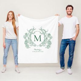 Antikes Smaragdgrün Florales Wappen Monogramm Fleecedecke