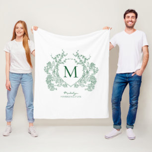 Antikes Smaragdgrün Florales Wappen Monogramm Fleecedecke