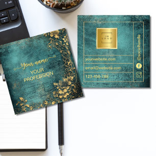 Antikes Smaragdgrün Gold und Schwarz Quadratische Visitenkarte