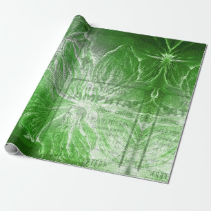 Antikes Smaragdgrünes Blumenmotiv Weiß Glitter W Geschenkpapier