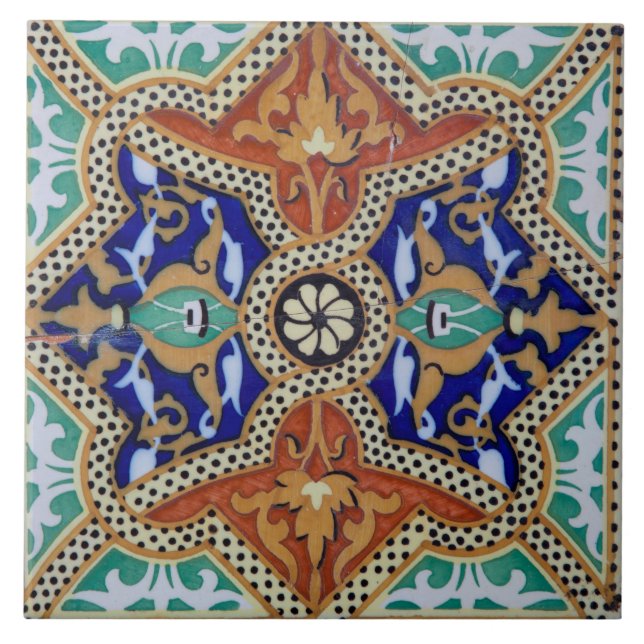 Antikes spanisches Mosaik Fliese (Vorderseite)